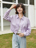 韩系温柔浅紫短款衬衫 抽绳收腰设计感小众 显瘦显高长袖上衣 商品缩略图0