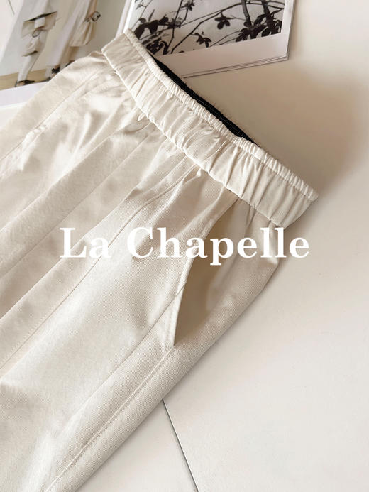 专柜实拍【小众设计感】拉夏贝尔/La Chapelle高腰松紧时髦撞色休闲裤小个子显瘦直筒裤 商品图9