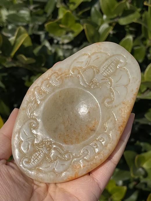 和田金沁白玉雕蝙蝠纹颜料硯，顺丰包邮 商品图3