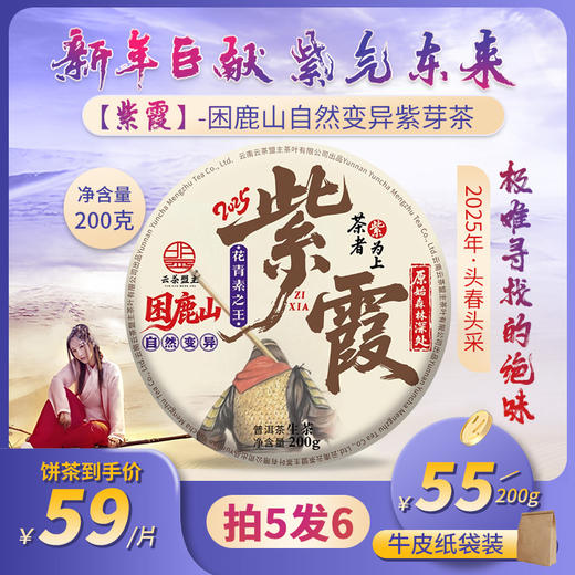 新年巨献，紫气东来！内部超大福利，限时55元抢高货！【紫霞-困鹿山自然变异紫芽茶】2025年头春头采，极难寻找的绝味！净含量：200克（生茶） 商品图0