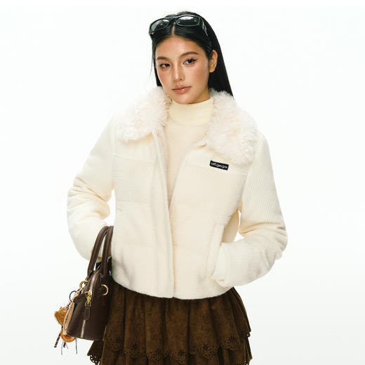 Ariseism美式复古设计感毛领针织拼接羽绒服女冬季新款面包服外套 商品图0