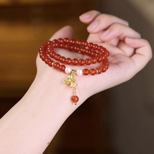 【马上开心·猫眼石双圈手串】敦煌福泽小众新中式红玛瑙猫眼石渐变双圈手串女 高级感小木马叠戴 商品图5