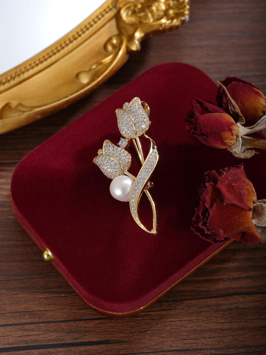 子佩集【玫瑰伊人】珍珠惜王妃胸针【XXXZ161】9mm珠镀金郁金香2601 商品图5