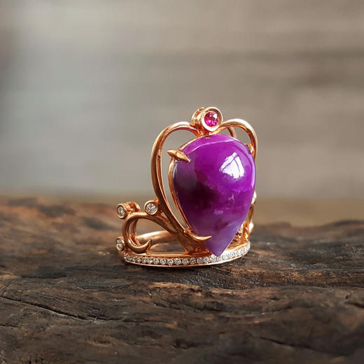 AU750玫瑰金镶钻镶天然细腻皇冠造型紫罗兰舒俱来戒指18.8*14.7MM（皆取最大值）11号（戒圈可改）120126XY04 商品图5