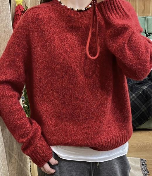 重磅渠道   lp花纱马鞍肩毛衣  6股26支超细羊绒纱线    新年红毛衣 商品图0