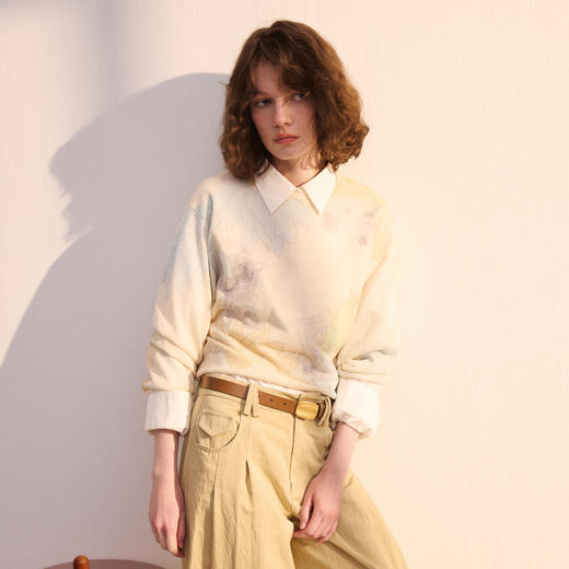 谜底套头针织衫长袖2026年春季新品干爽舒适印花毛衣女261MZ0310 商品图1