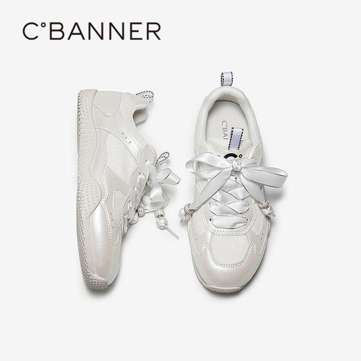 【上新】千百度芭蕾德训鞋女2026春季新款小白鞋网面透气时尚运动休闲鞋A26188606 商品图4