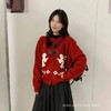 F011262甜美学院感红色兔子牛角扣针织开衫 商品缩略图3