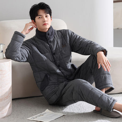 雀说 三层加厚羽绒夹棉袄睡衣男士冬季加绒家居服 商品图2