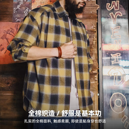 马登工装美式复古格子拉链衬衫翻领格纹纯棉外套开衫长袖衬衣男春 商品图3