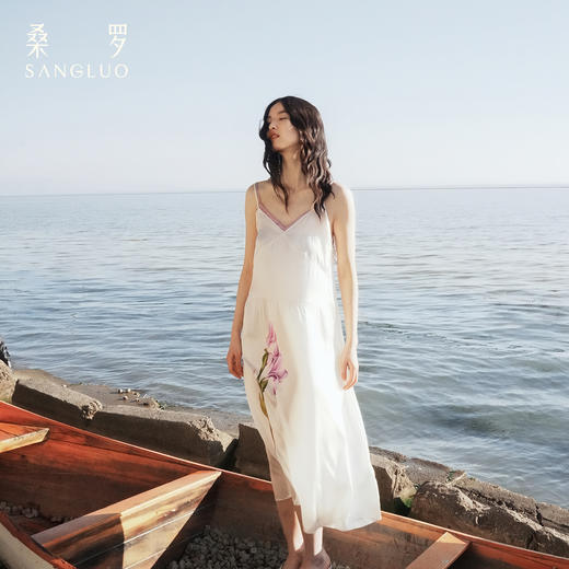 东方鸢尾』桑罗假两件V领吊带裙桑蚕丝女睡裙可外穿 商品图2