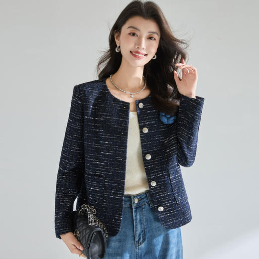 「高货sh」全新升级【铂金会员330/天猫439/差价109】(93338)洛诗琳高奢银色闪片粗花呢外套2026春季山茶花小香风外套 商品图2