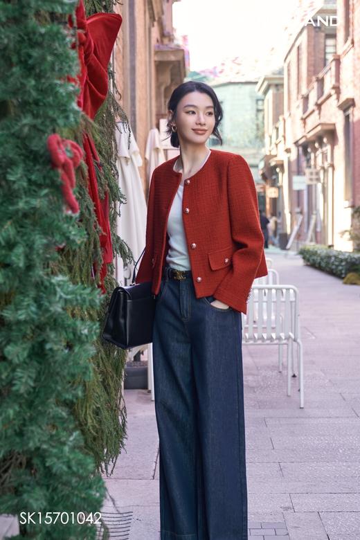 三石一澜SANCELAND女装绵羊毛小香风短款外套SK15701042 商品图3