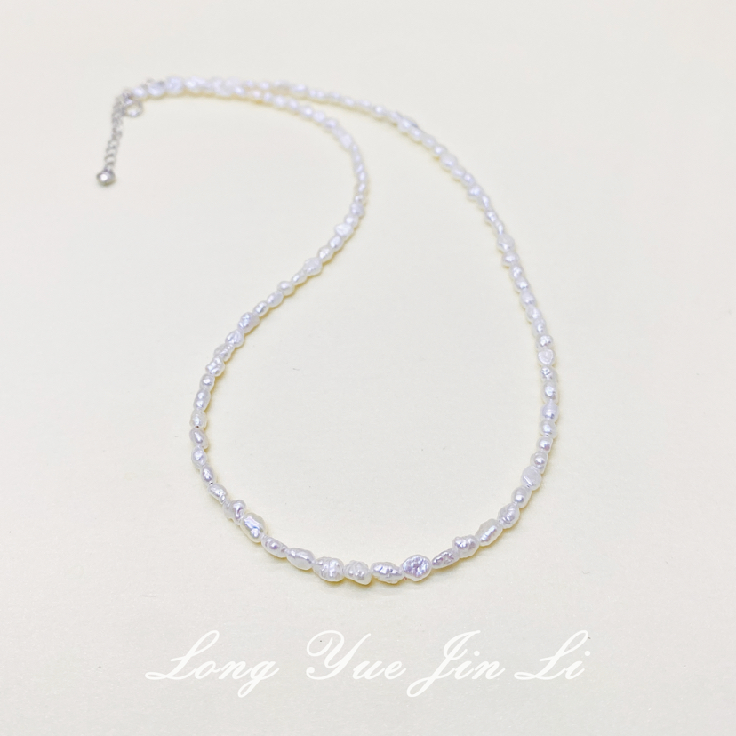 S925珍珠克絮项链（淡水无核）
；3-4mm