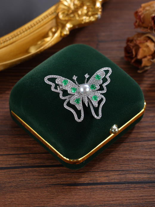 子佩集【蝴蝶春信】珍珠惜王妃胸针【XXXZ250】6mm珠L绿玉髓2601 商品图4