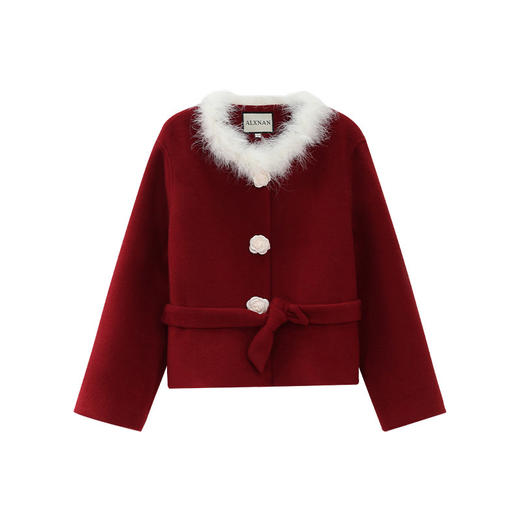 鹿向南「落日玫瑰」红色夹棉短款外套女春季新款小众设计感上衣 商品图1