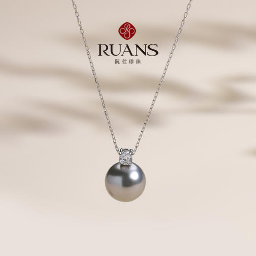 【阮仕珍珠】阮仕内敛系列S925银大溪地铂金灰链牌 11-12mm 商品图2