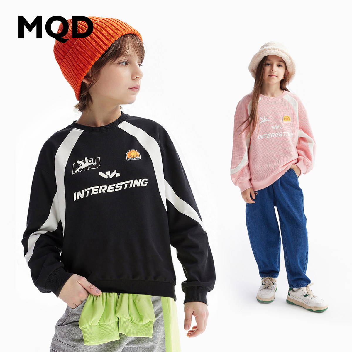 【MQD】【170】童装男女童长袖t恤春秋季款华夫格儿童圆领卫衣宝宝上衣内搭
