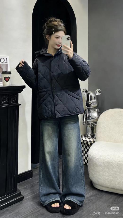 F011275女装25秋季新款菱形绗缝连帽棉服外套 商品图9