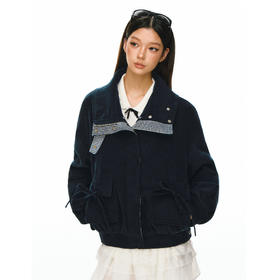 Ariseism 抽绳蝴蝶结可拆卸毛领棉服女冬季新款加厚宽松保暖外套