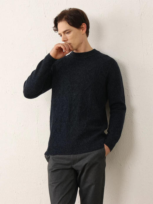 100%绵羊毛高克重提花款菱形格百搭毛衣 商品图2