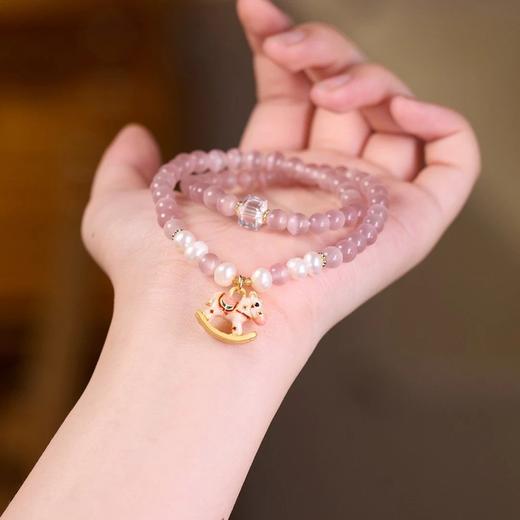 【马上开心·猫眼石双圈手串】敦煌福泽小众新中式红玛瑙猫眼石渐变双圈手串女 高级感小木马叠戴 商品图1