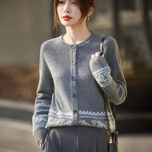 丁摩 羊绒羊毛新年红色小马复古费尔岛风针织开衫NS-5278-115 商品图3