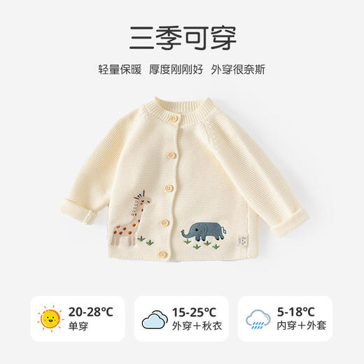 可爱动物乐园针织纯棉婴儿开衫毛衣A类秋季纯色简约宝宝毛衣外套 商品图2