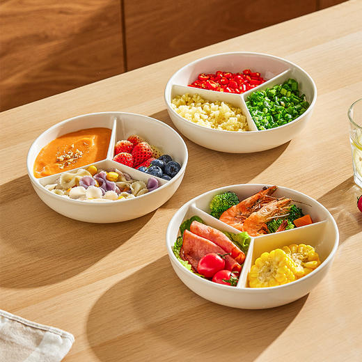 摩登主妇陶瓷三分格蒸盘电饭锅蒸笼家用减脂盘子宝宝儿童辅食餐盘 商品图6