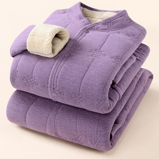 【冬季护背+护膝】家居服男女中老年羊毛加绒加厚套装妈妈爸爸保暖睡衣 商品图4