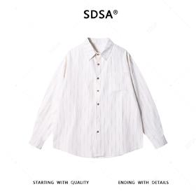 SDSA男士秋冬新款痞帅男装潮牌设计感竖纹翻领长袖衬衫百搭简约