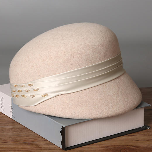 雀说 复古优雅羊毛马术帽秋冬季英伦风缎带镶装饰鸭舌帽9829 商品图3