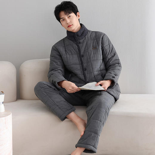 雀说 三层加厚羽绒夹棉袄睡衣男士冬季加绒家居服 商品图1