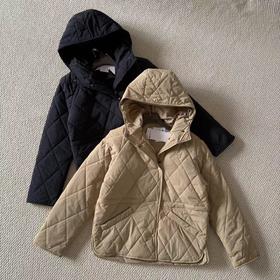 F011275女装25秋季新款菱形绗缝连帽棉服外套