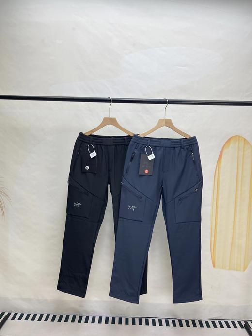 F011254户外软壳防风抓绒重工刺绣银色Logo松紧长裤 商品图0