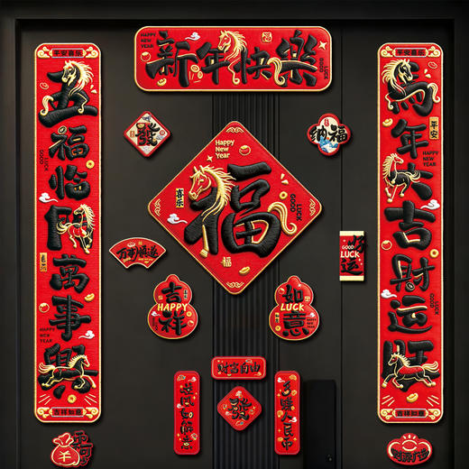 【新款！5D毛绒效果 全背磁吸对联】2026新款5D磁吸对联 马年春联过年春节新年福字贴门联 入户门装饰 商品图1