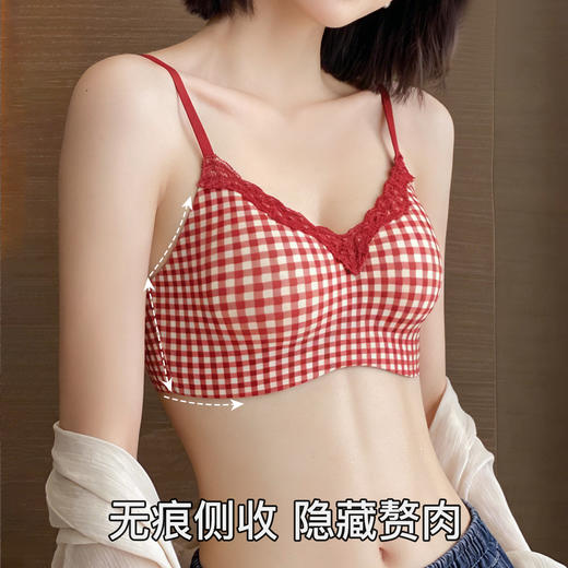 A1-【A-C杯】【甜美少女感 法式碎花蕾丝】舒适自然聚拢新年红无感内衣女文胸  花漾绯色 商品图4