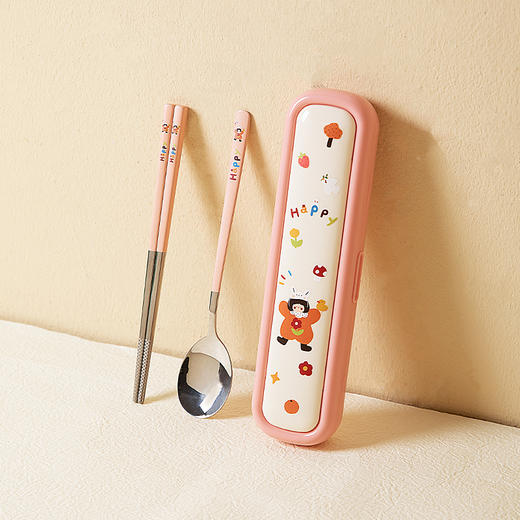 摩登主妇316L筷子勺子套装便捷餐具小学生一人专用外出携带收纳盒 商品图0