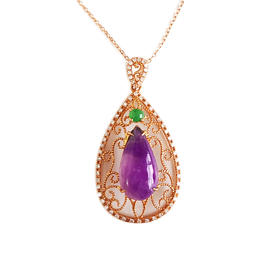 AU750玫瑰金镶钻镶天然细腻水滴型紫罗兰舒俱来吊坠项链32.6*16.7*8.2MM（皆取最大值）链长：45CM（长度可调节）120126XY05