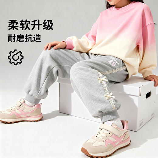 迪士尼 蕾丝花边撞色卫裤春秋新款女童休闲长裤女孩百搭运动裤束脚裤ZD1FK026 商品图4