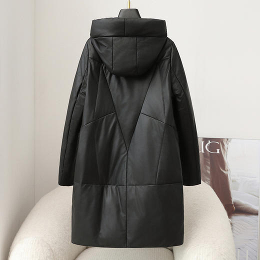 丁摩 真皮羽绒服女中长款白鸭绒皮草外套7502 商品图1