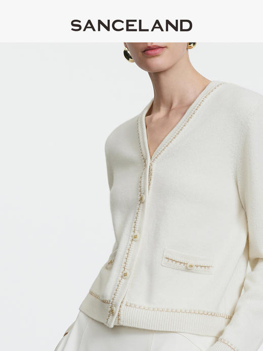 三石一澜SANCELAND女装春季羊毛羊绒V领开衫SK15501046 商品图3