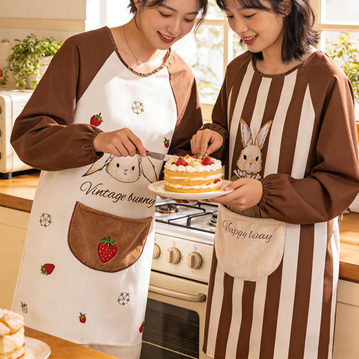 摩登主妇赫拉兔围裙厨房家用冬新款防水防油长袖罩衣女洋气年轻款 商品图1