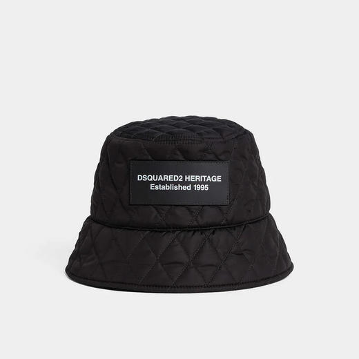 DSQUARED2 男士字母徽标贴片绗缝渔夫帽 黑色 HAM0098 11702380 2124 商品图0
