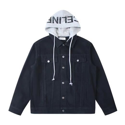 F011218新款假两件拼接连帽印花牛仔外套男女同款 商品图10