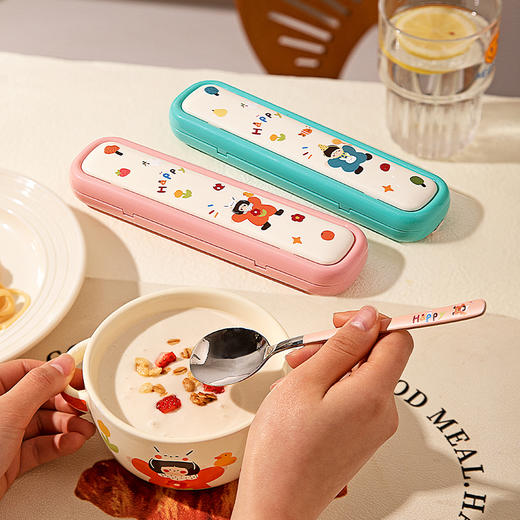 摩登主妇316L筷子勺子套装便捷餐具小学生一人专用外出携带收纳盒 商品图4