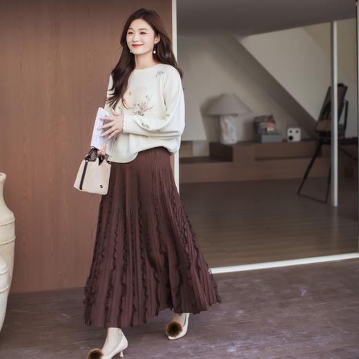 【林栖设计小店】宋瓷雅画|绵羊毛印花米白宽松新中式2026春新款毛织上衣1961049 商品图0