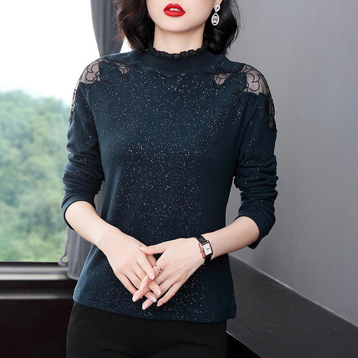丁摩高领性感镂空洋气小衫内搭亮丝上衣2250 商品图1