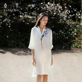 东方鸢尾』桑罗中式V领连衣裙桑蚕丝女士中袖睡裙可外穿