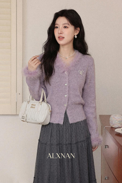 鹿向南「心动邂逅」秋冬气质法式紫色毛衣女温柔高级慵懒针织上衣 商品图5